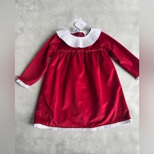 New DEOLINDA PARIS BABY RED velvet dress sz 36 m Pleated Collar, Cuffs & Trim